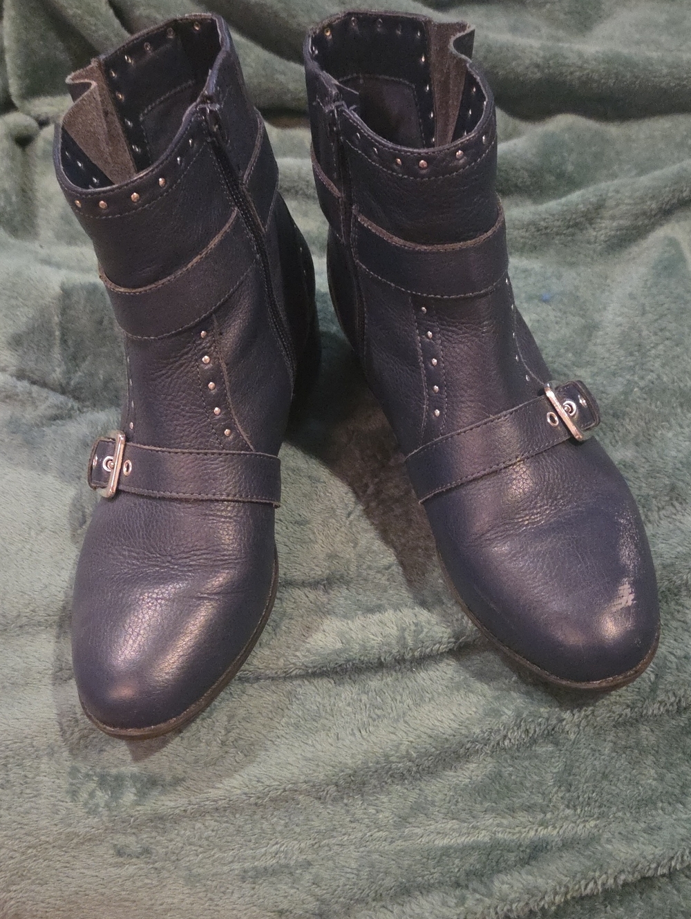 Women's Navy Buckle Ankle Boots